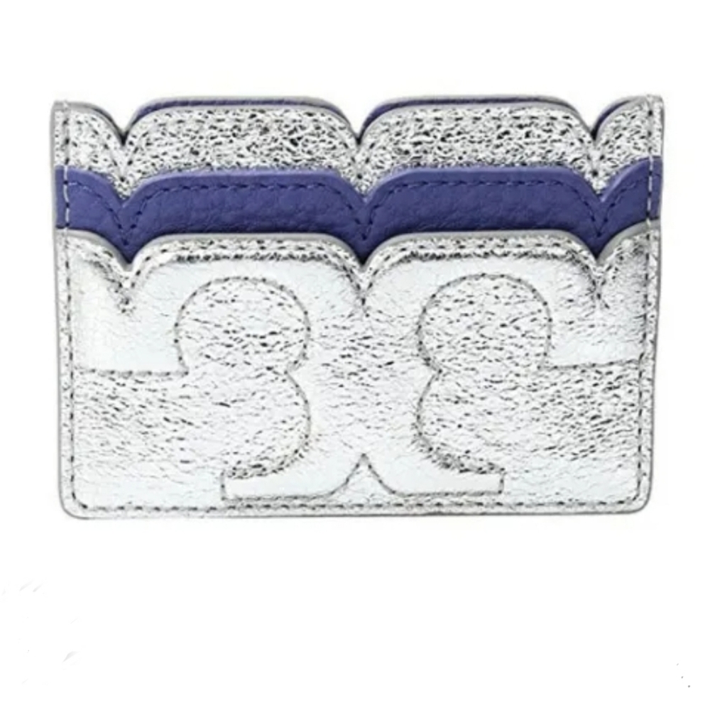 Tory Burch Scallop T Metallic Silver Card Case